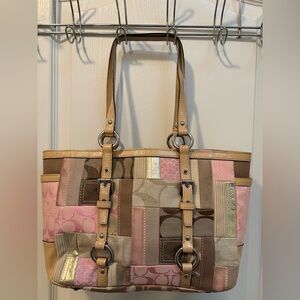 Coach Vintage Patchwork Purse Tote - Pink and Tan